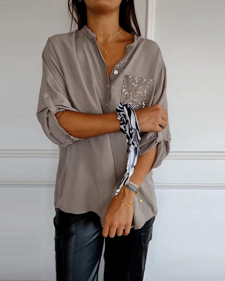Haut décontracté ample patchwork de sequins