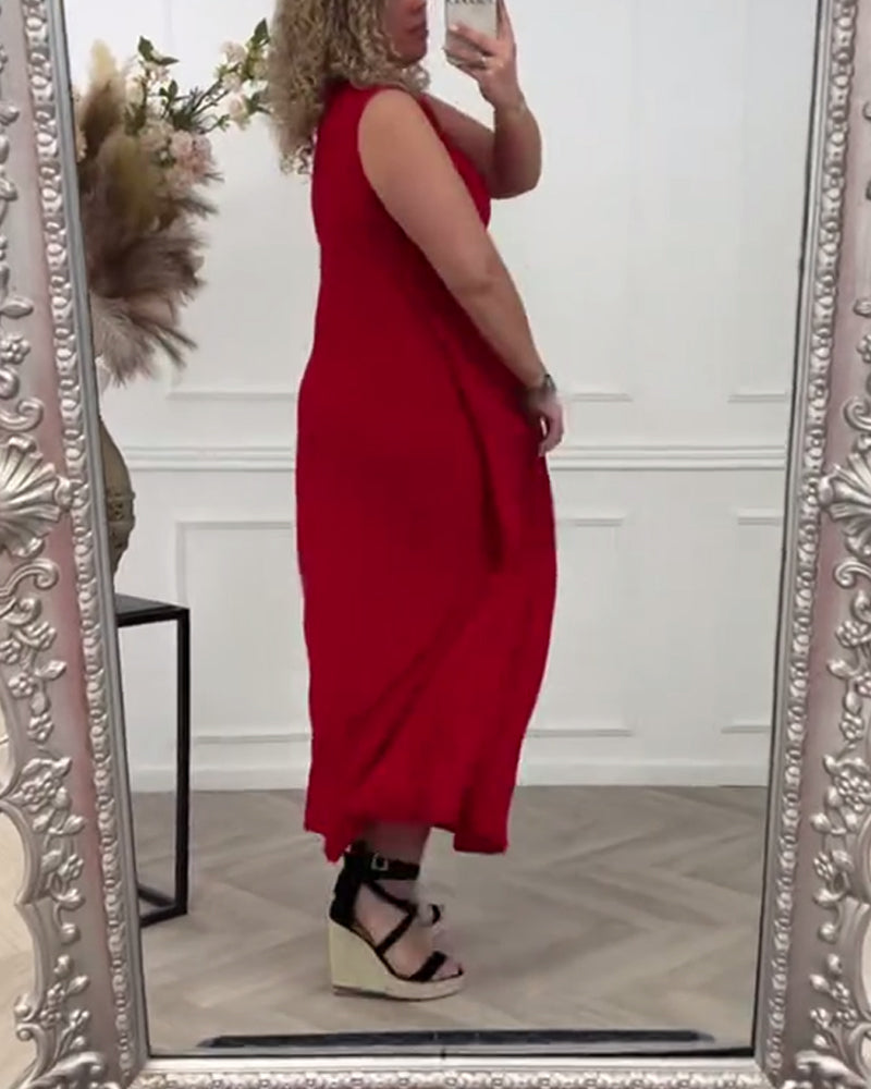 Robe élégante torsadée de couleur unie sans manches