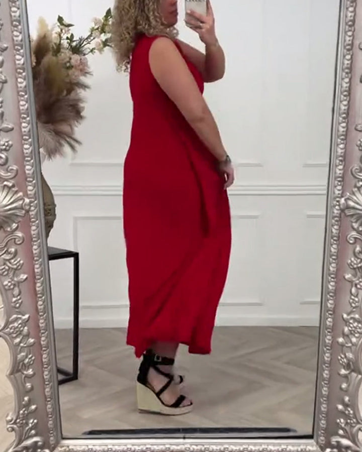 Robe élégante torsadée de couleur unie sans manches