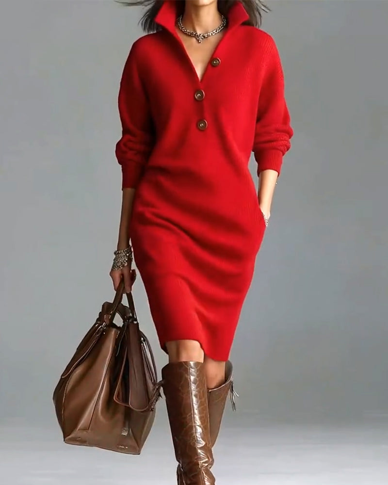 Robe pull décontractée de couleur unie pour l'automne et l'hiver