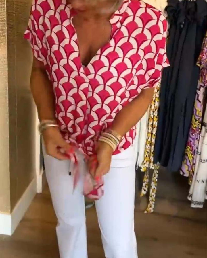 Haut décontracté imprimé à manches courtes et col en V