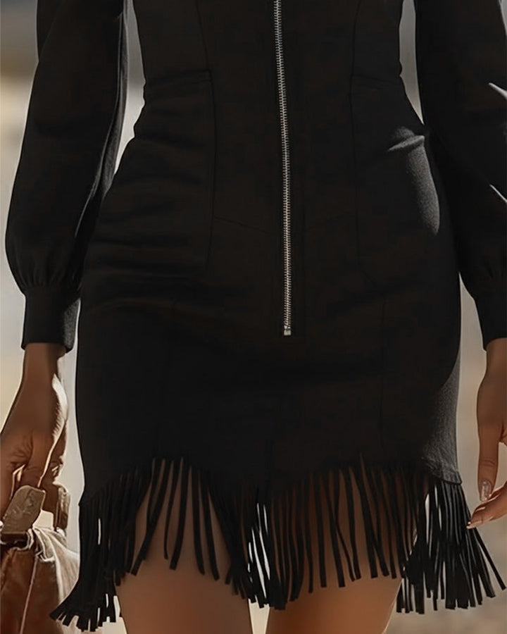 Robe À Col Zippé Et Ourlet À Franges