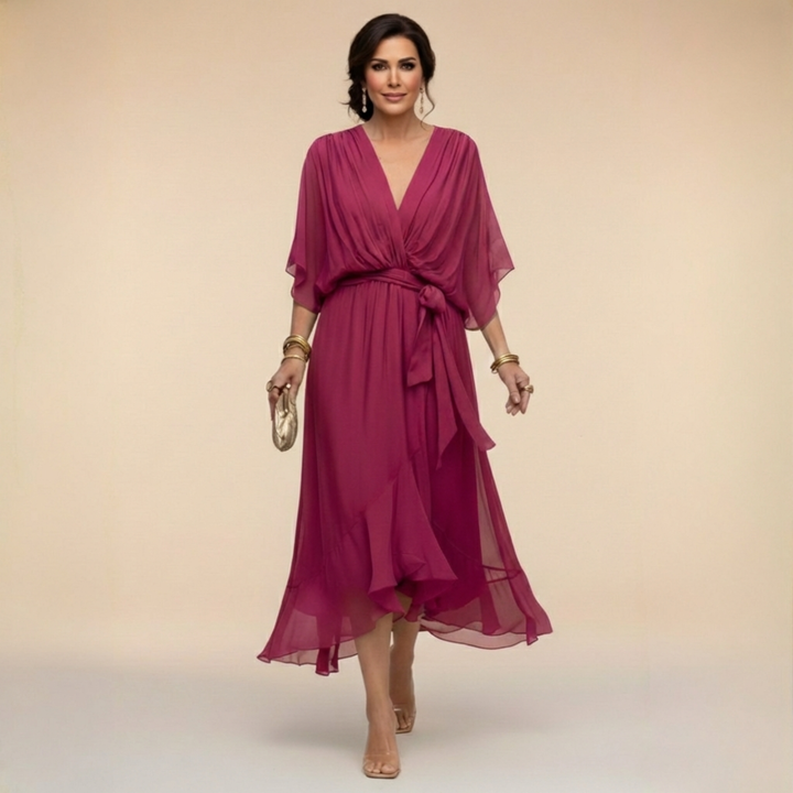 MARTA™ | ROBE EN CHIFFON À ENCOLURE EN V