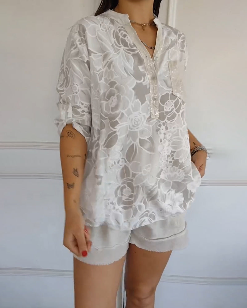 Blouse Col V Boutonnée Imprimée