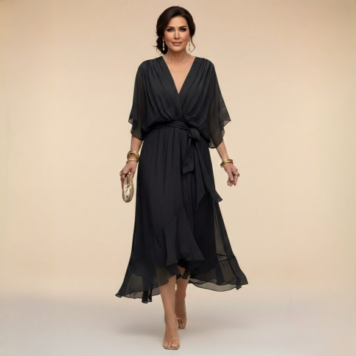 MARTA™ | ROBE EN CHIFFON À ENCOLURE EN V