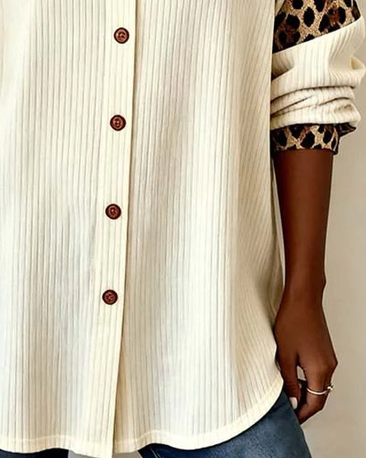 Chemise Col Revers Boutonnée Imprimé Léopard