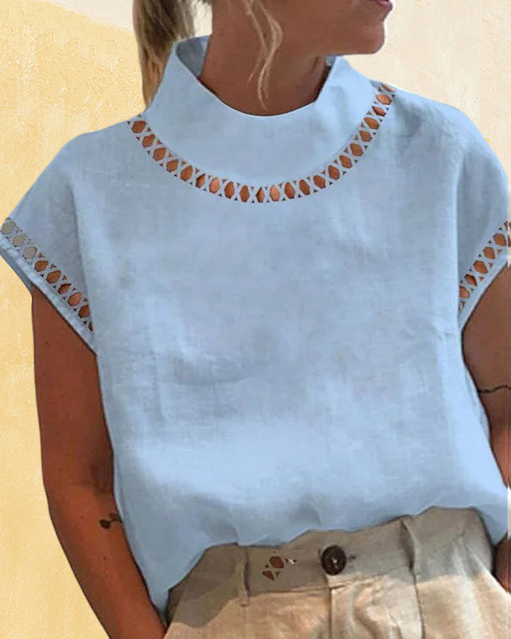 Chemisier col montant en dentelle unie