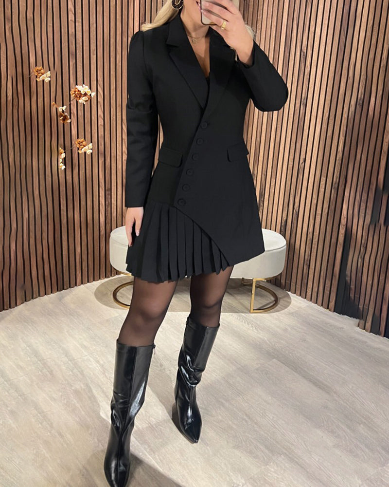Robe Unie À Revers Et Style Tailleur