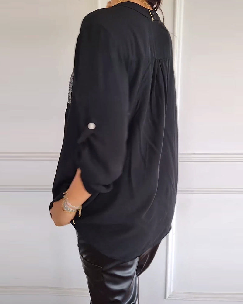 Haut décontracté ample patchwork de sequins