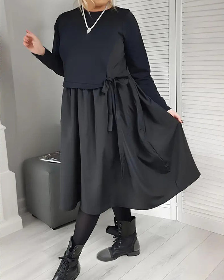 Robe Tricot Patchwork Nœud Latéral