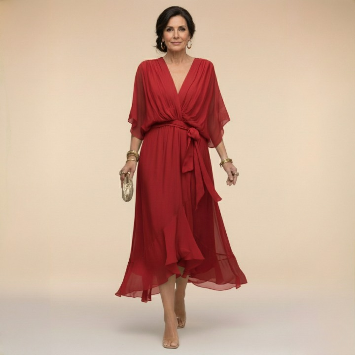 MARTA™ | ROBE EN CHIFFON À ENCOLURE EN V