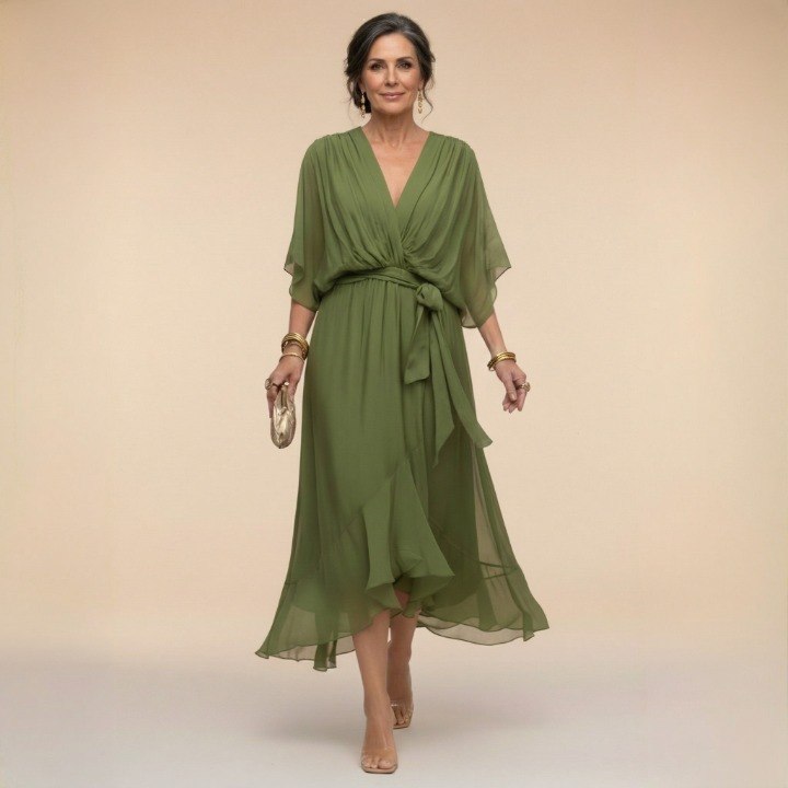 MARTA™ | ROBE EN CHIFFON À ENCOLURE EN V