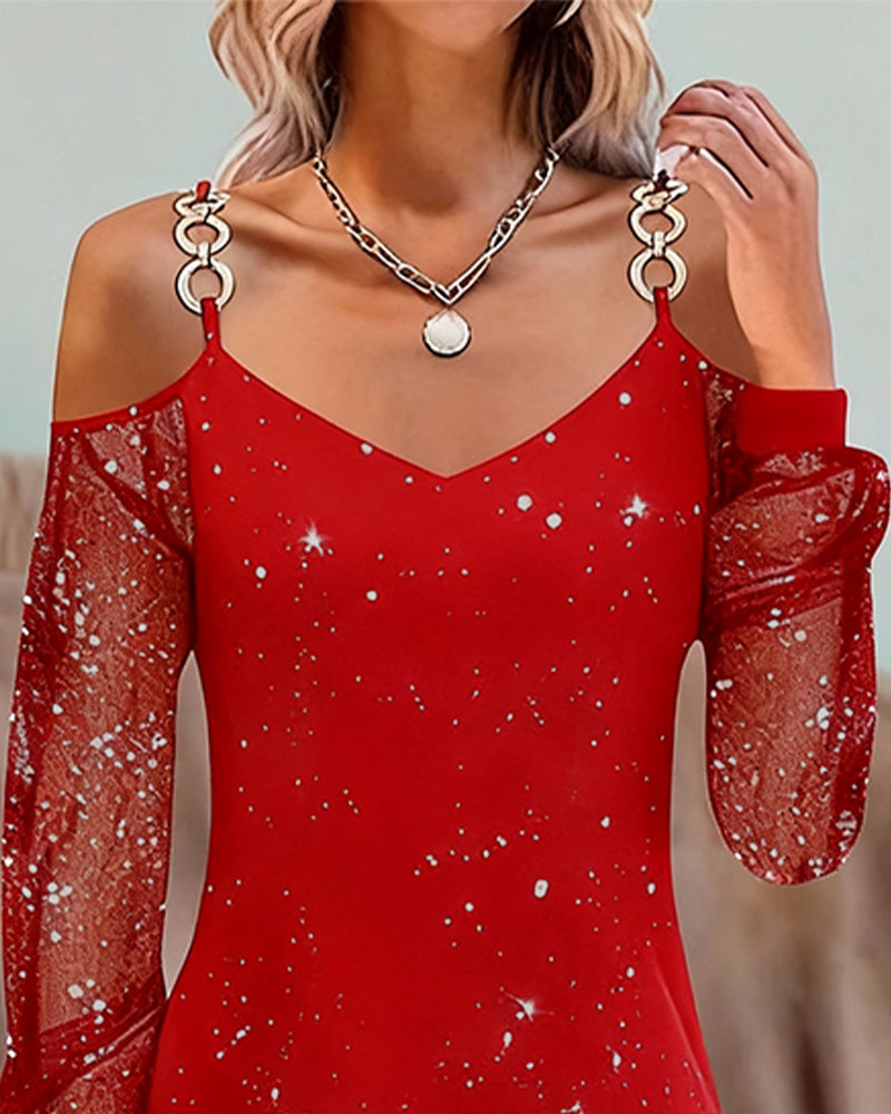 Robe À Bretelles Avec Empiècement En Tulle Manches Longues